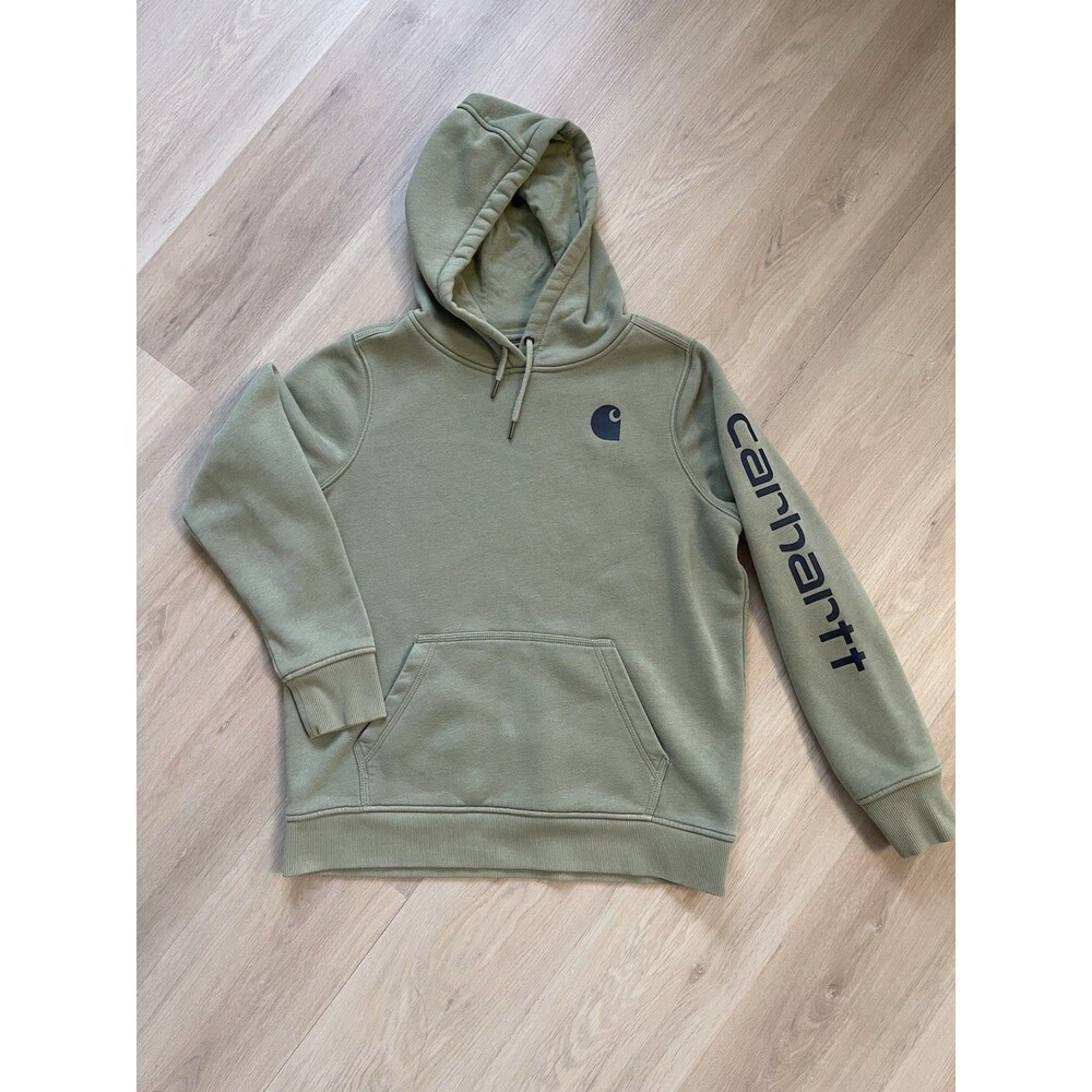 Carhartt Relaxed Fit Pullover Hoodie Unisex Youth Large Green Logo Drawstring